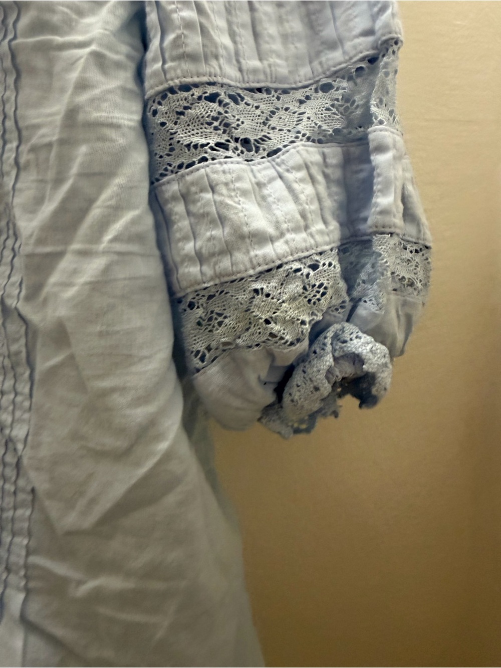 Aerie Cotton Puff Sleeve Lace Trim Blouse XL - Picture 4 of 7